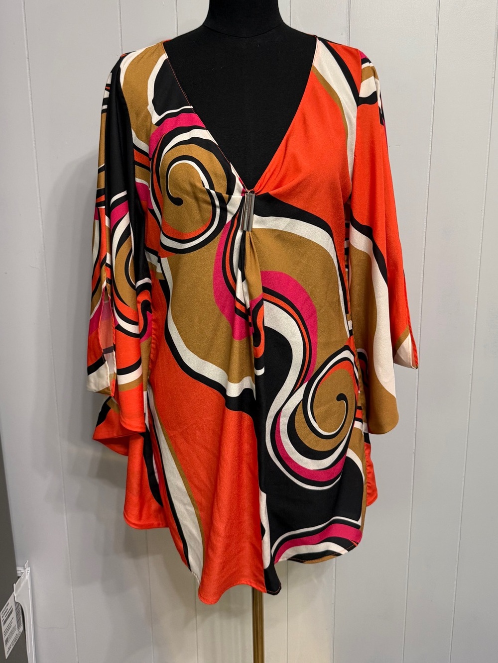 Marciano Orange Multicolor Swirl V-Neck Tunic